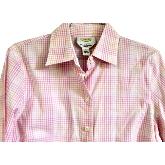 NEW Talbots Womens 6 Pink Orange Plaid LS Tailored Blouse NWT $68 Stretch - Picture 2 of 5